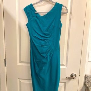 Teal Asymmetric Neck Sleeveless Dress Size M